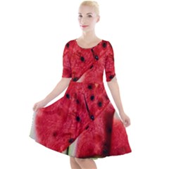 Watermelon Fruit Green Red Quarter Sleeve A-line Dress by Bedest