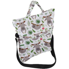 Seamless Pattern With Cute Sloths Fold Over Handle Tote Bag by Ndabl3x