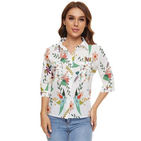 Floral Backdrop Pattern Flower Women s Quarter Sleeve Pocket Shirt by Ravend