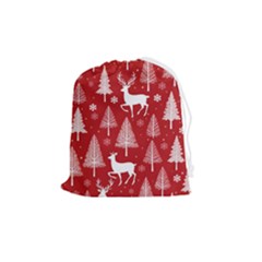 Christmas Tree Deer Pattern Red Drawstring Pouch (medium) by Ravend