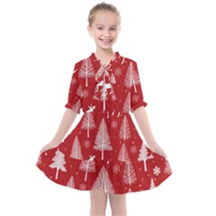 Christmas Tree Deer Pattern Red Kids  All Frills Chiffon Dress by Ravend