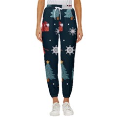 Snowmen Christmas Trees Women s Cropped Drawstring Pants by Ravend