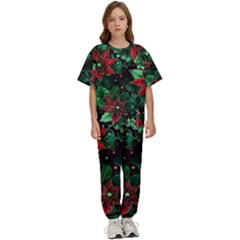 Flower Floral Pattern Christmas Kids  T-shirt And Pants Sports Set by Ravend