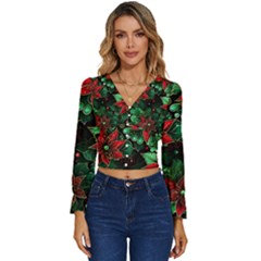 Flower Floral Pattern Christmas Long Sleeve V-neck Top by Ravend