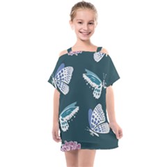 Butterfly Pattern Dead Death Rose Kids  One Piece Chiffon Dress by Ravend