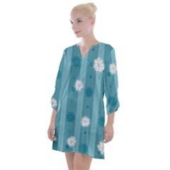 Gardenia Flowers White Blue Open Neck Shift Dress by Ravend