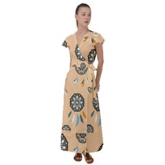 Dreamcatcher Pattern Pen Background Flutter Sleeve Maxi Dress by Ravend