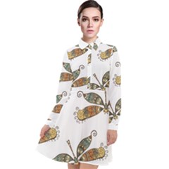 Pattern Dragonfly Background Long Sleeve Chiffon Shirt Dress by Ravend