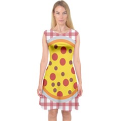 Pizza Table Pepperoni Sausage Capsleeve Midi Dress by Ravend