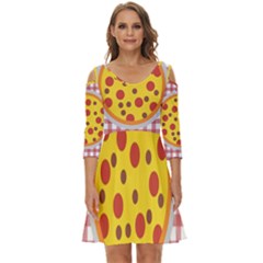 Pizza Table Pepperoni Sausage Shoulder Cut Out Zip Up Dress by Ravend