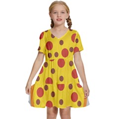 Pizza Table Pepperoni Sausage Kids  Short Sleeve Tiered Mini Dress by Ravend