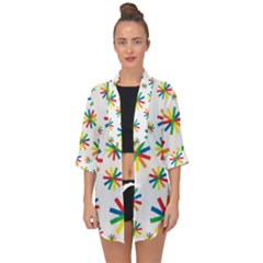 Celebrate Pattern Colorful Design Open Front Chiffon Kimono by Ravend