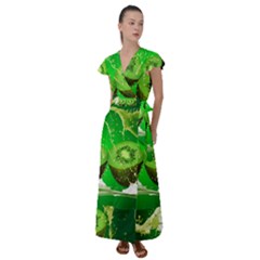 Kiwi Fruit Vitamins Healthy Cut Flutter Sleeve Maxi Dress by Amaryn4rt