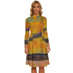 London Tower Abstract Bridge Long Sleeve Shirt Collar A-line Dress by Amaryn4rt