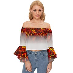 Effect Pattern Brush Red Off Shoulder Flutter Bell Sleeve Top by Amaryn4rt