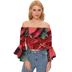 Star Of Bethlehem Star Red Off Shoulder Flutter Bell Sleeve Top by Amaryn4rt