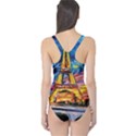 Eiffel Tower Starry Night Print Van Gogh One Piece Swimsuit View2