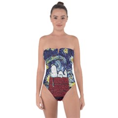 Cartoon Dog House Van Gogh Tie Back One Piece Swimsuit by Modalart