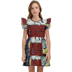 Cartoon Dog House Van Gogh Kids  Winged Sleeve Dress by Modalart