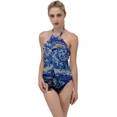 Mosaic Art Vincent Van Gogh Starry Night Go With The Flow One Piece Swimsuit by Modalart