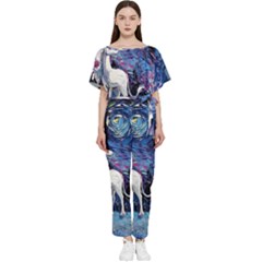 Unicorn Starry Night Print Van Gogh Batwing Lightweight Chiffon Jumpsuit by Modalart