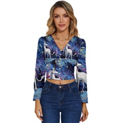 Unicorn Starry Night Print Van Gogh Long Sleeve V-neck Top by Modalart