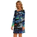 Star Ship Parody Art Starry Night Long Sleeve Wide Neck Velvet Dress View2