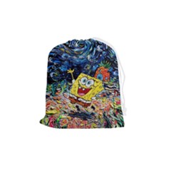 Art Cartoon Starry Night Van Gogh Drawstring Pouch (medium) by Modalart