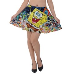 Art Cartoon Starry Night Van Gogh Velvet Skater Skirt by Modalart