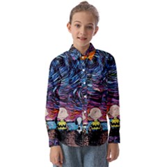 Cartoon Dog Vincent Van Gogh s Starry Night Parody Kids  Long Sleeve Shirt by Modalart