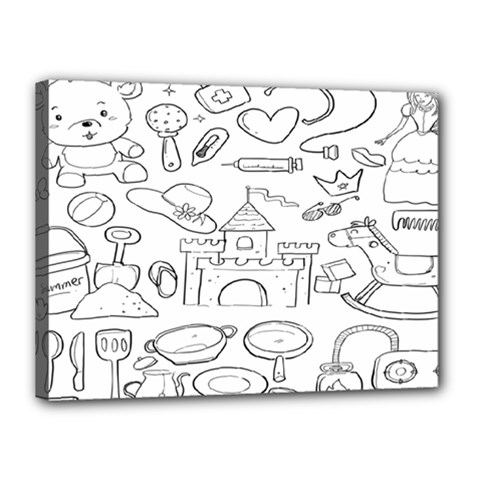 Baby Hand Sketch Drawn Toy Doodle Canvas 16  X 12  (stretched) by Pakjumat