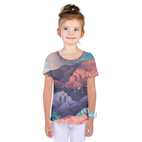 Adventure Psychedelic Mountain Kids  One Piece T-shirt by Modalart