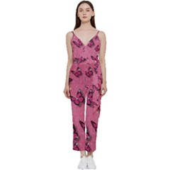 Pink Glitter Butterfly V-neck Camisole Jumpsuit by Modalart