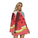 Watermelon Fruit Round Neck Long Sleeve Bohemian Style Chiffon Mini Dress View3