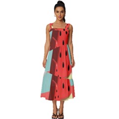 Watermelon Fruit Square Neckline Tiered Midi Dress by Modalart