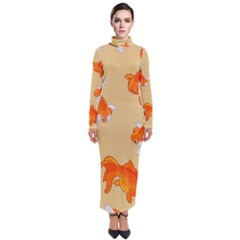 Gold Fish Seamless Pattern Background Turtleneck Maxi Dress by Bedest