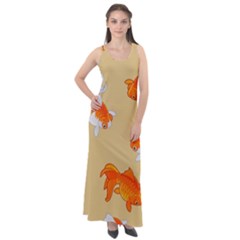 Gold Fish Seamless Pattern Background Sleeveless Velour Maxi Dress by Bedest