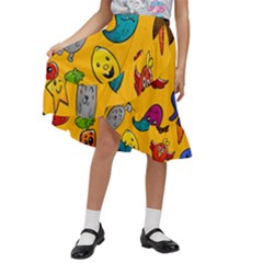 Graffiti Characters Seamless Ornament Kids  Ruffle Flared Wrap Midi Skirt by Bedest