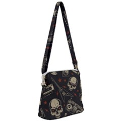 Grunge Seamless Pattern With Skulls Zipper Messenger Bag by Bedest