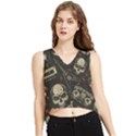 Grunge Seamless Pattern With Skulls V-Neck Cropped Tank Top View1