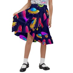 Space Pattern Kids  Ruffle Flared Wrap Midi Skirt by Bedest