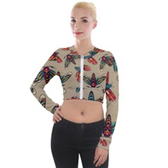 Tattoos Colorful Seamless Pattern Long Sleeve Cropped Velvet Jacket by Bedest