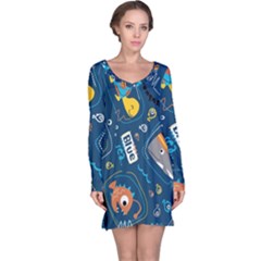 Seamless Pattern Vector Submarine With Sea Animals Cartoon Long Sleeve Nightdress by Bedest