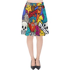 Graffiti Characters Seamless Pattern Velvet High Waist Skirt by Bedest