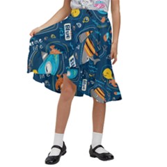 Seamless Pattern Vector Submarine With Sea Animals Cartoon Kids  Ruffle Flared Wrap Midi Skirt by Bedest