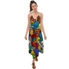 Graffiti Characters Seamless Pattern Halter Tie Back Dress  by Bedest