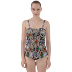 Tattoo Pattern Twist Front Tankini Set by Bedest