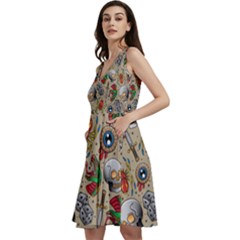 Tattoo Pattern Sleeveless V-neck Skater Dress With Pockets by Bedest