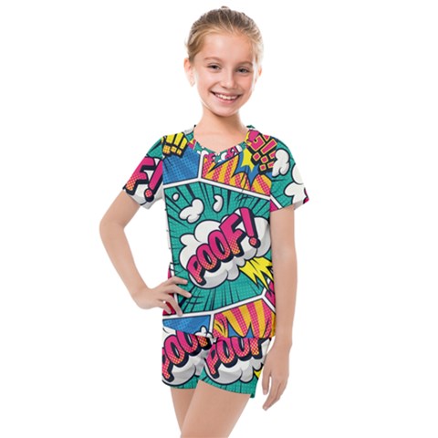 Comic Colorful Seamless Pattern Kids  Mesh T-shirt And Shorts Set by Bedest