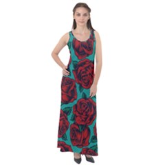 Vintage Floral Colorful Seamless Pattern Sleeveless Velour Maxi Dress by Bedest